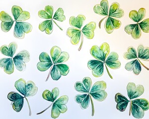 Watercolor Painting of Clover Leaves Botanical Illustration