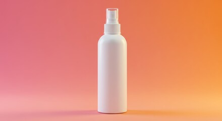 Elegant White Spray Bottle on Gradient Pink to Orange Background Minimalist Style