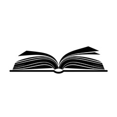 Simple black and white illustration of an open book with pages spread.