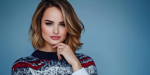 Stunning Woman with Blonde Bob Hairstyle in Fair Isle Sweater