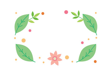 Frame Made Of Cartoon Leaves And Dotted Flowers