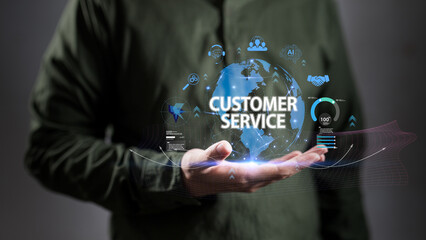 Global AI executive manages digital service, customer support, client communication, online chat, office contact, electronic mail assistance, and working solution