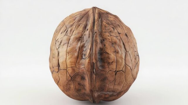 Close up shot of a walnut shell on a white surface