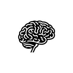 Stylized black and white illustration of a human brain, detailed line art design.