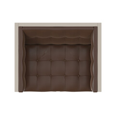 Mid-century modern armchair with brown tufted leather, top view, 3D render, isolated on transparent background.