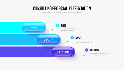 Professional Insight Three Option Infographic Slide Template. Project Overview Presentation Design Vector Illustration. Business Profile 3 Step Diagram Frame Layout.