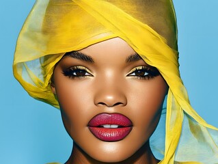 Stunning Woman in Yellow Headscarf Fashion Portrait