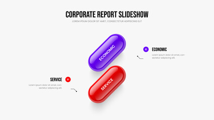 Marketing Review Slide Layout Vector Illustration. Creative Development Two Element Diagram Frame Template. Enterprise Proposal 2 Option Infographic Slideshow Design.