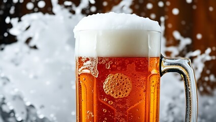 A close up of a mug of beer with a thick head of foam in front of a blurred background scene | national 
