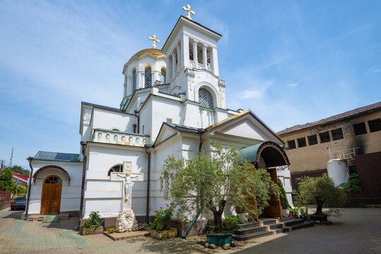 Cathedral of the Annunciation of the Blessed Virgin Mary (1915) close-up on a sunny May day. Sukhum, Abkhazia