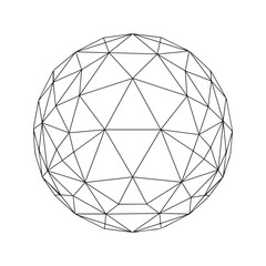 Wireframe geodesic sphere. Abstract 3D geometric shape with triangular low poly mesh. Vector line art illustration. © Journey
