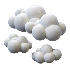 Three fluffy white clouds isolated on transparent background