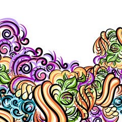 Colorful abstract hand-drawn pattern, floral, doodles.