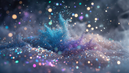 Iridescent glitter and sparkling particles scattered across a soft, textured surface