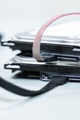 hdd and sata cable close up data storage close up on light background