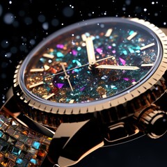 Luxurious watch with sparkling gemstone dial, exuding elegance.