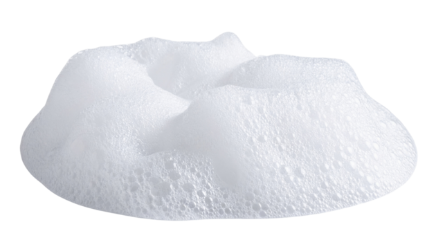 A mound of white foam bubbles clustered together, creating a soft, airy texture with varying bubble sizes.