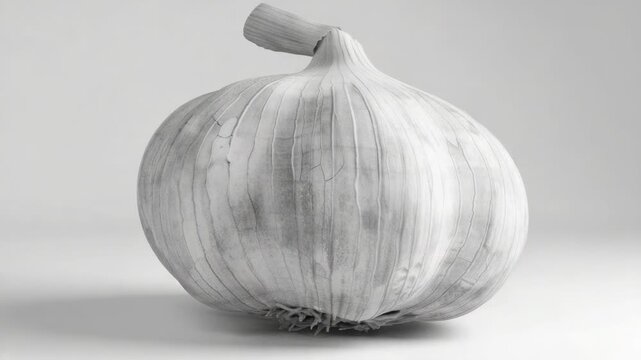 A single garlic clove photographed in a studio setting