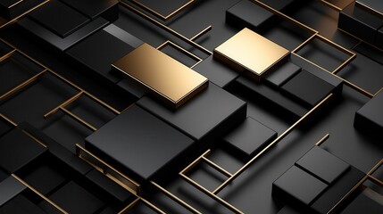 Abstract composition featuring sleek black and gold geometric shapes, perfect for modern design aesthetics.