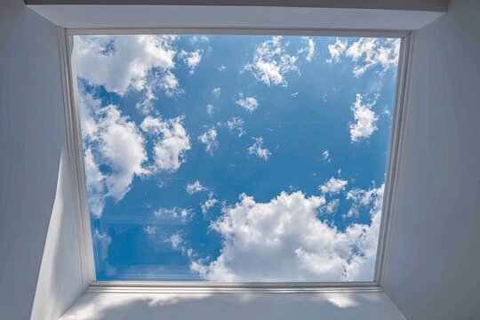 Sky view through a rooftop window