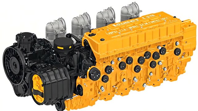 Heavy-duty industrial engine, detailed view Metallic structure, large size