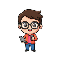 Cute Entrepreneur Cartoon Isolated Blue Background