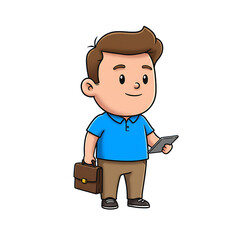 Cute Entrepreneur Cartoon Isolated Blue Background