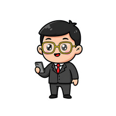 Cute Entrepreneur Cartoon Isolated Blue Background