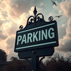 Europe Parking Sign Simple Black and White under the beautiful sky