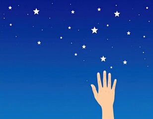 Hand reaching for stars in deep blue sky