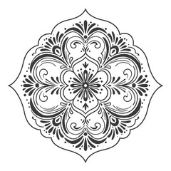 Ornamental floral mandala design in black and white style  