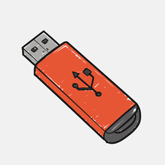 USB flash drive in red color with connection symbol  