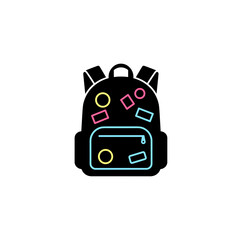 Colorful backpack with stickers in minimalist style  