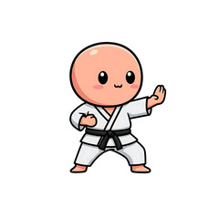 Cute Karate Cartoon Isolated Blue Background