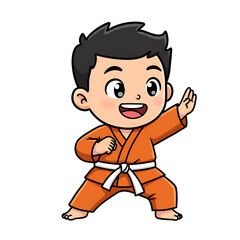 Cute Karate Cartoon Isolated Blue Background