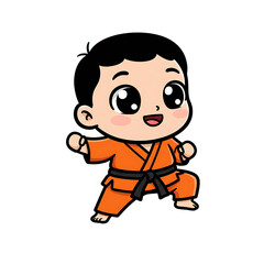 Cute Karate Cartoon Isolated Blue Background