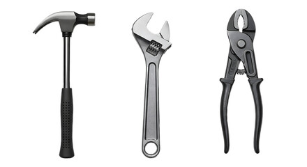 Hammer Adjustable Wrench and Groove Joint Pliers Essential Hand Tools.