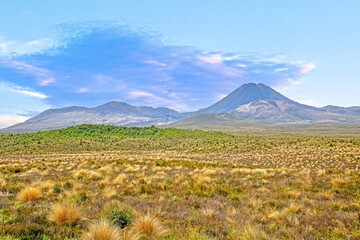 Volcanoes Mount Ngauruhoe and Tongariro in daylight