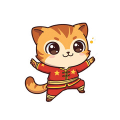 Cute Kung Fighter Cartoon Isolated Blue Background