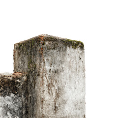 Close-up corner of weathered stone wall.  Moss-covered, aged stonework