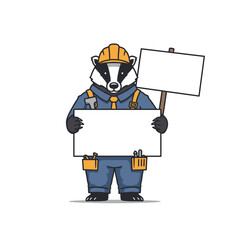 Cartoon badger wearing construction uniform holding blank signs  