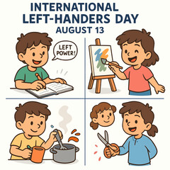 Celebrating International Left-Handers Day A Colorful Cartoon Depiction of Everyday Activities on August 13