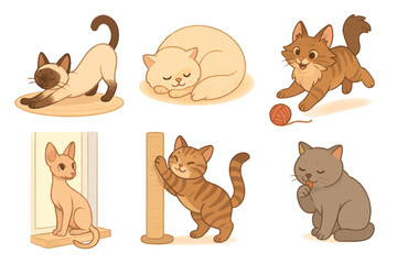 Adorable Cartoon Cats Collection Playful Poses and Cute Expressions in Vector Style