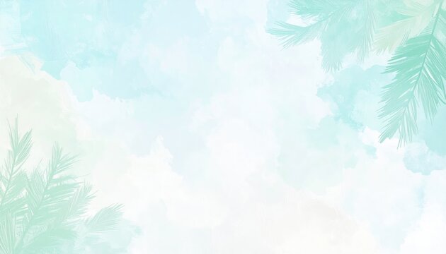Soft tropical watercolor background with palm leaves