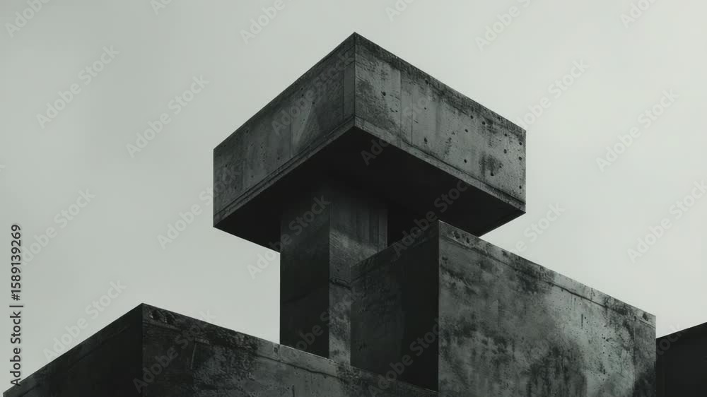 Poster a black and white photo of a concrete structure with clean lines and simple shapes