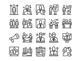 Fototapeta premium Collection of Line Icons Business, Management, and Teamwork