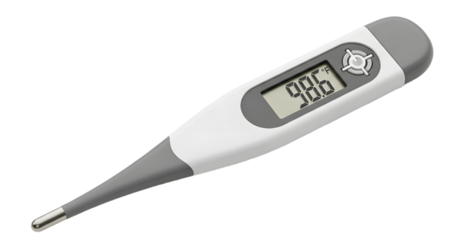 Digital Thermometer Displaying 986 Degrees Fahrenheit Gray and White Design.