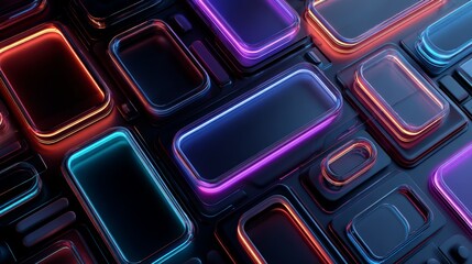 Neon Glow Abstract Shapes on Dark Background