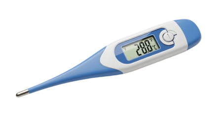 Digital Thermometer Displaying 200 Degrees Celsius with Blue and White Casing.