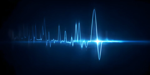 An abstract representation of a sound wave, featuring blue line patterns against a dark background, symbolizing audio technology and digital sound.